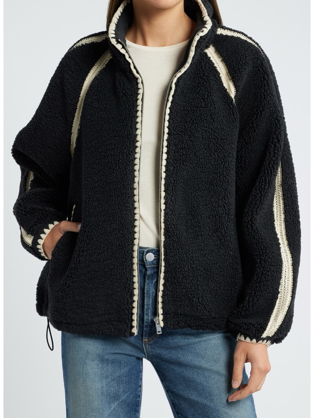 UGG® Nikia Open Stitch Detail Uggfluff Fleece Jacket size L EUC